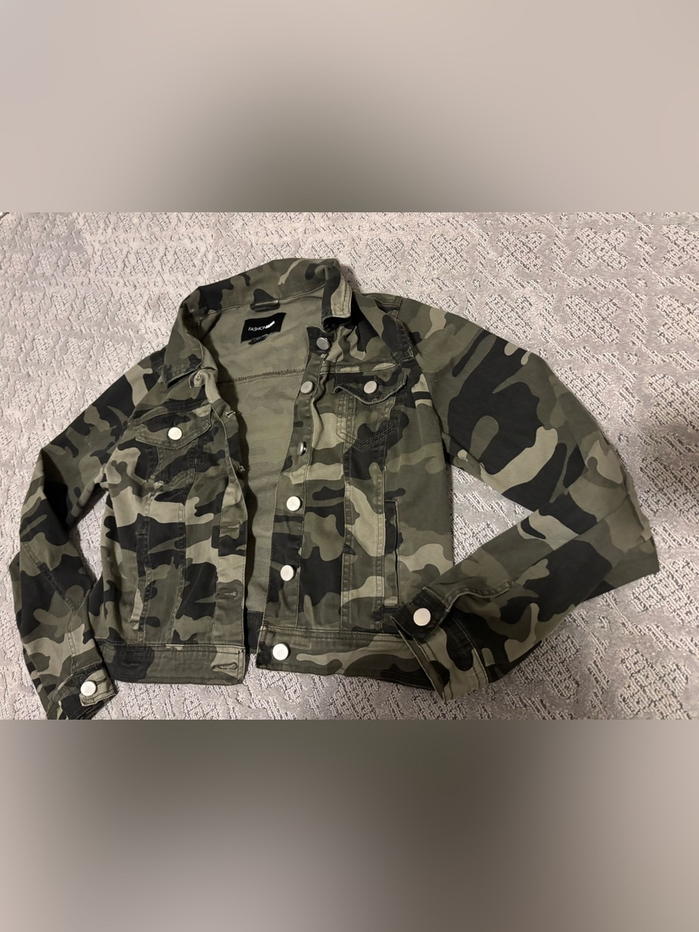 Fashion Nova Camo Jean Jacket - Olive & Black